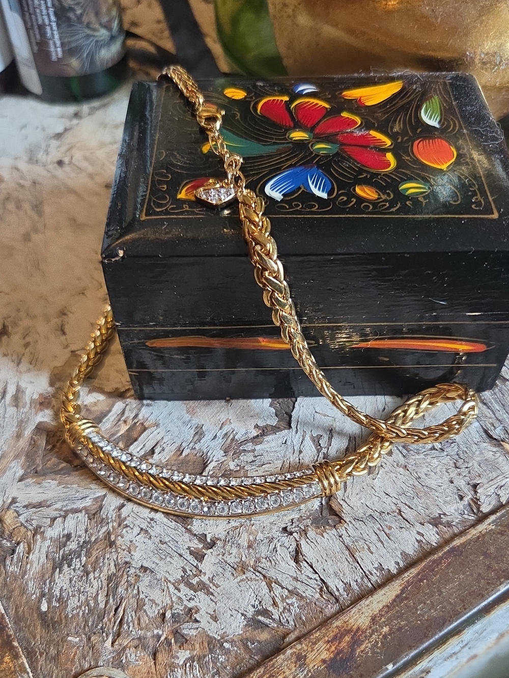 Swarovski Rare One Of A Kind Pave Vintage Gold-Tone Herringbone Necklace